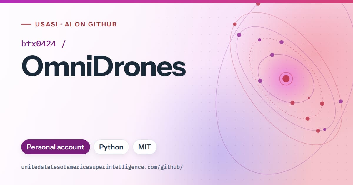 Generated purple orbit artwork for btx0424/OmniDrones, labeled USASI · AI on GitHub, with Personal account · Python · MIT.