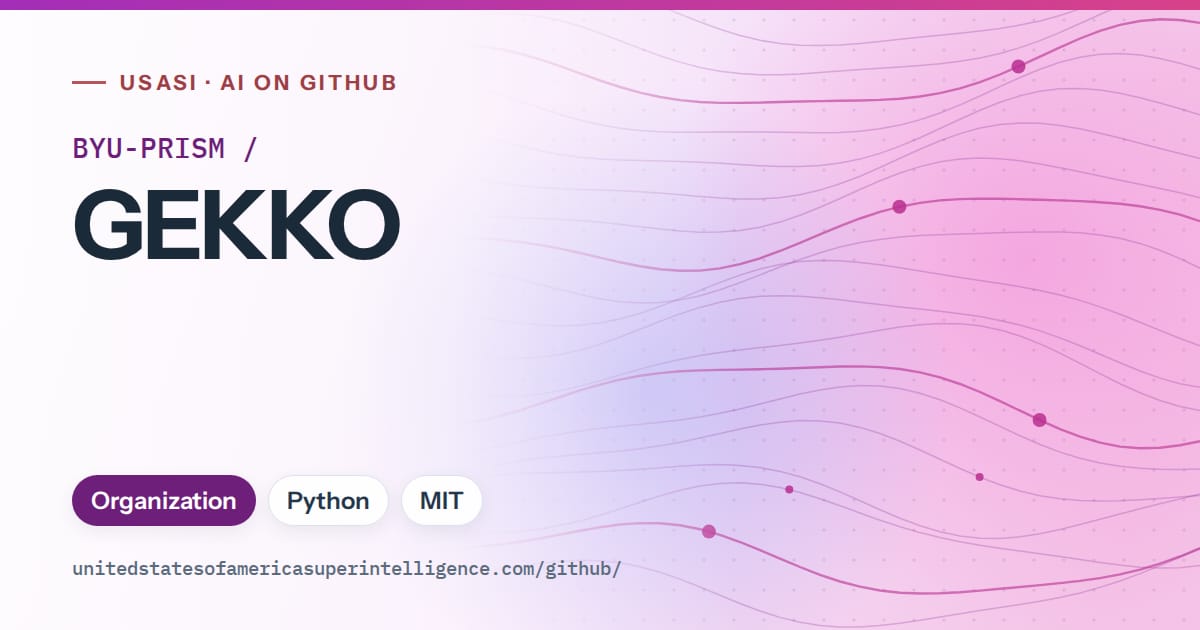 Generated purple flowing-wave artwork for BYU-PRISM/GEKKO, labeled USASI · AI on GitHub, with Organization · Python · MIT.