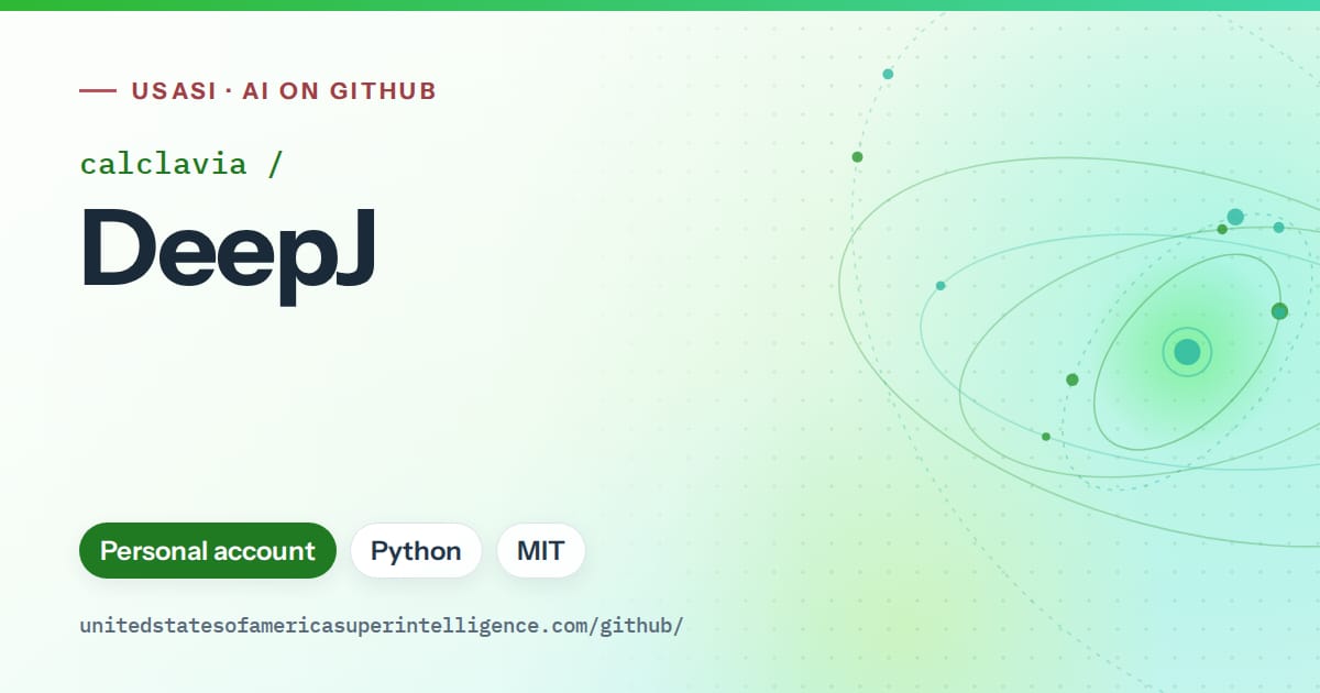 Generated green orbit artwork for calclavia/DeepJ, labeled USASI · AI on GitHub, with Personal account · Python · MIT.