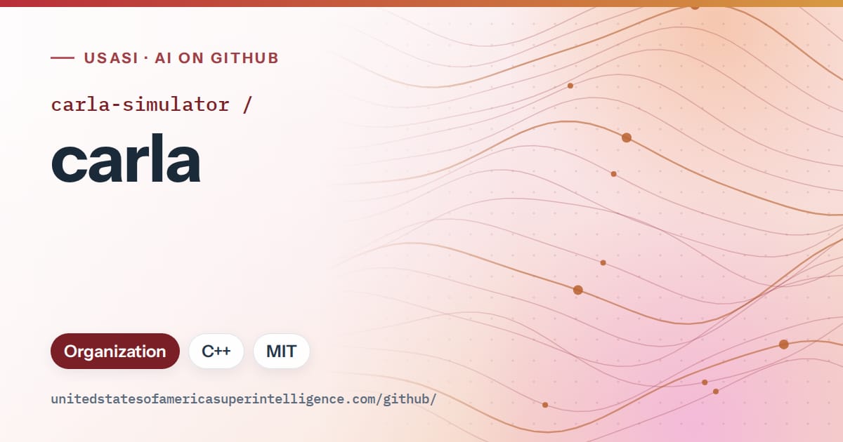 Generated red flowing-wave artwork for carla-simulator/carla, labeled USASI · AI on GitHub, with Organization · C++ · MIT.