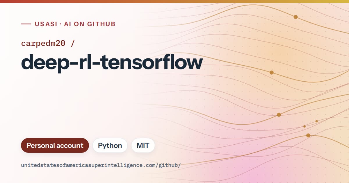 Generated red flowing-wave artwork for carpedm20/deep-rl-tensorflow, labeled USASI · AI on GitHub, with Personal account · Python · MIT.