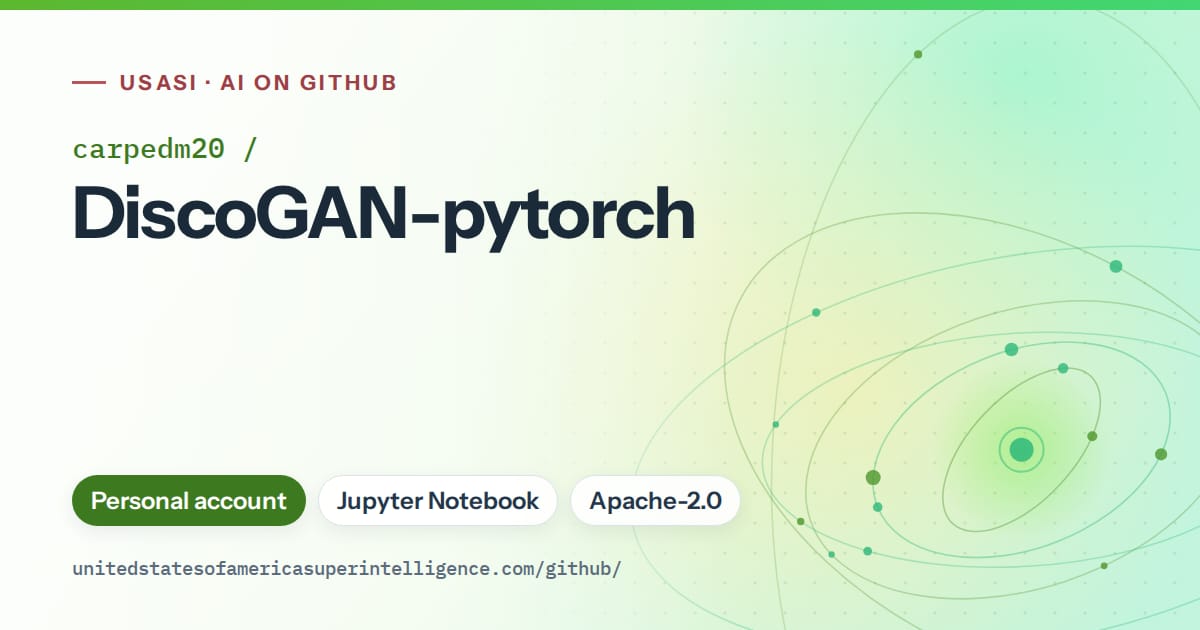 Generated green orbit artwork for carpedm20/DiscoGAN-pytorch, labeled USASI · AI on GitHub, with Personal account · Jupyter Notebook · Apache-2.0.
