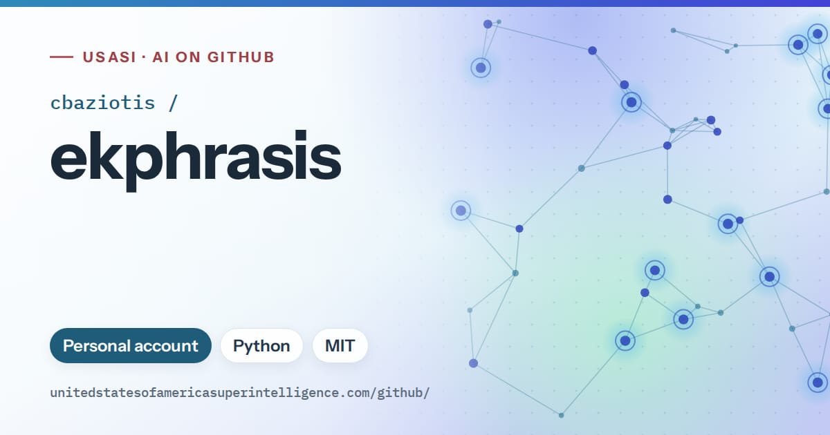 Generated sky blue constellation network artwork for cbaziotis/ekphrasis, labeled USASI · AI on GitHub, with Personal account · Python · MIT.