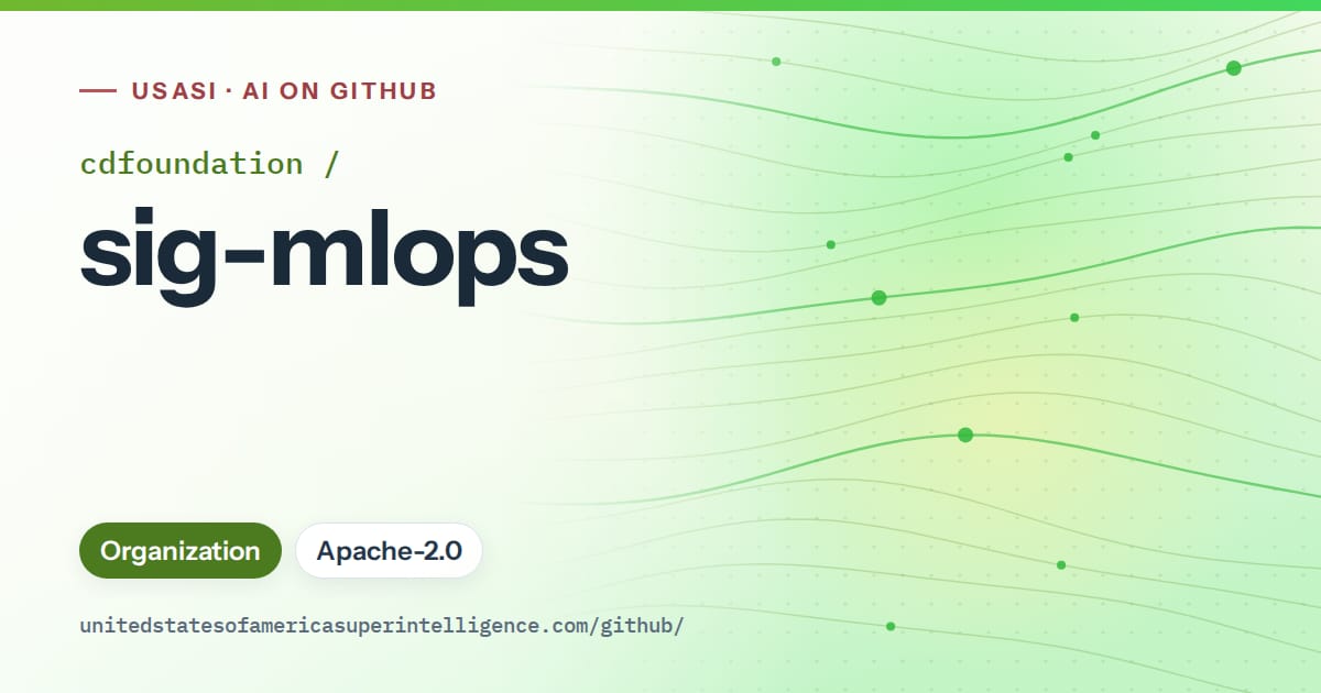 Generated green flowing-wave artwork for cdfoundation/sig-mlops, labeled USASI · AI on GitHub, with Organization · Apache-2.0.