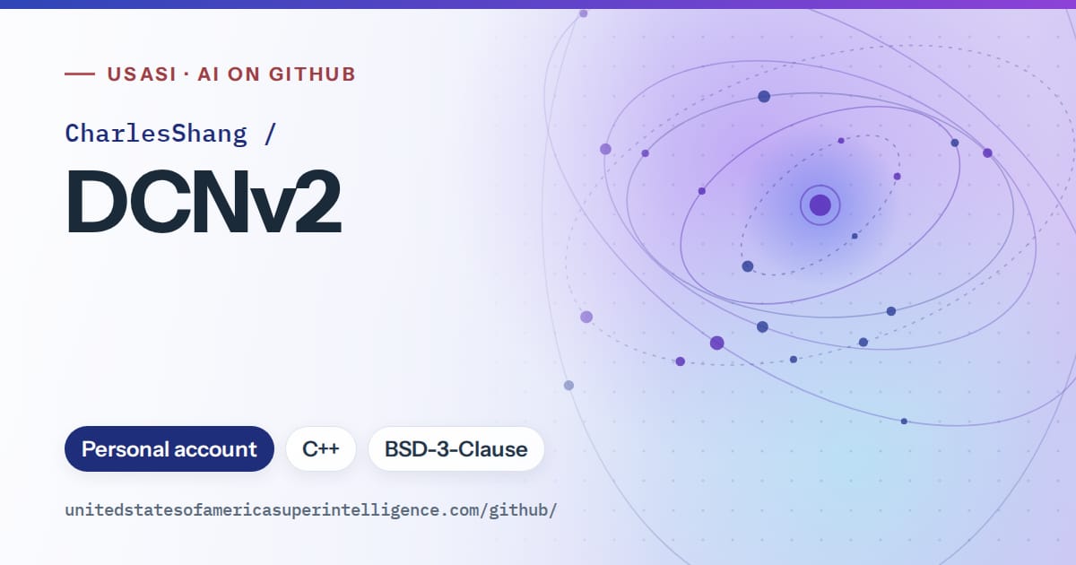Generated blue orbit artwork for CharlesShang/DCNv2, labeled USASI · AI on GitHub, with Personal account · C++ · BSD-3-Clause.
