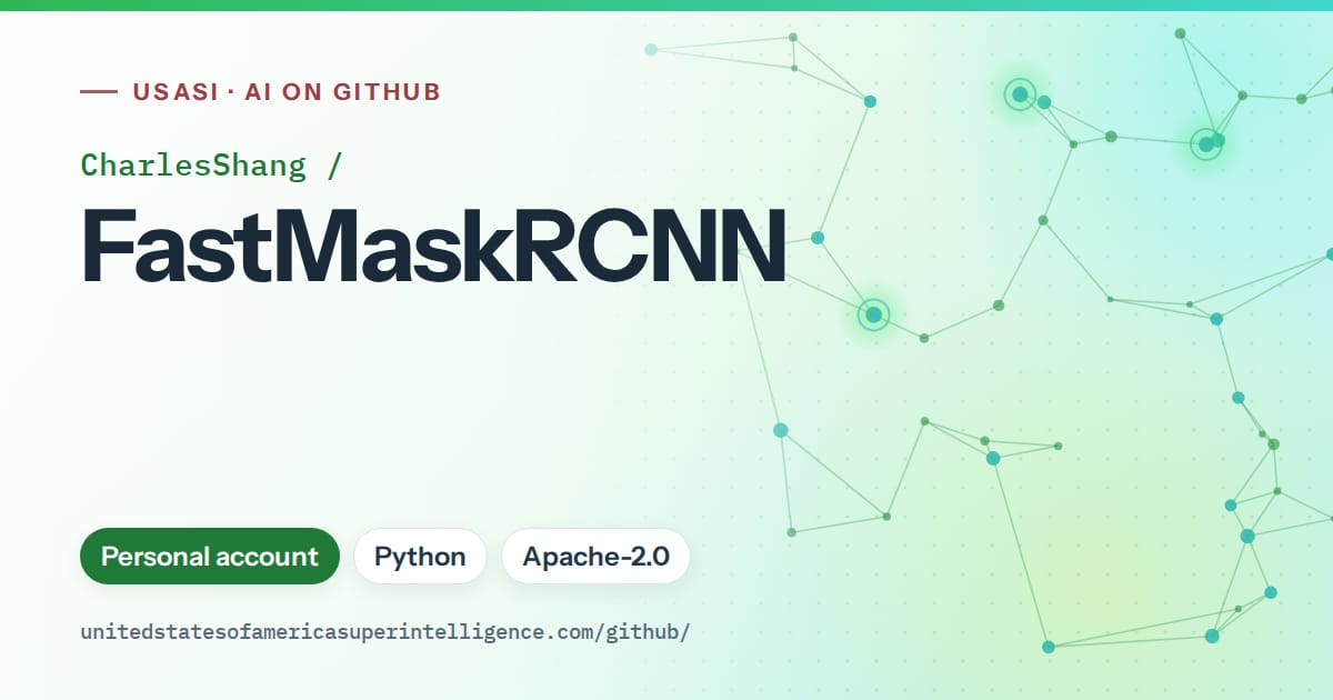 Generated green constellation network artwork for CharlesShang/FastMaskRCNN, labeled USASI · AI on GitHub, with Personal account · Python · Apache-2.0.