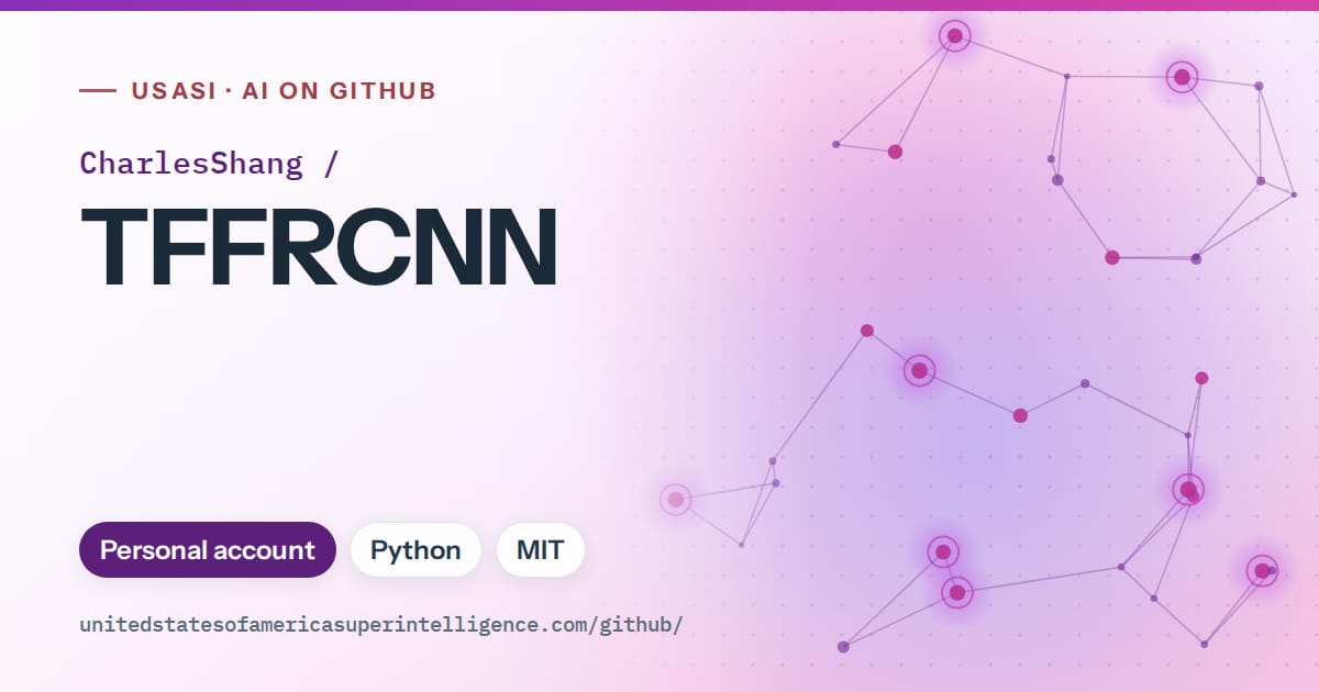 Generated violet constellation network artwork for CharlesShang/TFFRCNN, labeled USASI · AI on GitHub, with Personal account · Python · MIT.