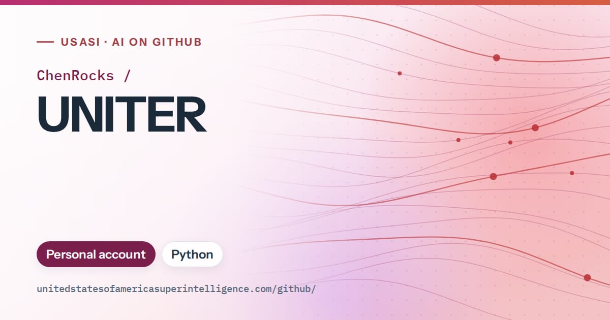 Generated pink flowing-wave artwork for ChenRocks/UNITER, labeled USASI · AI on GitHub, with Personal account · Python.
