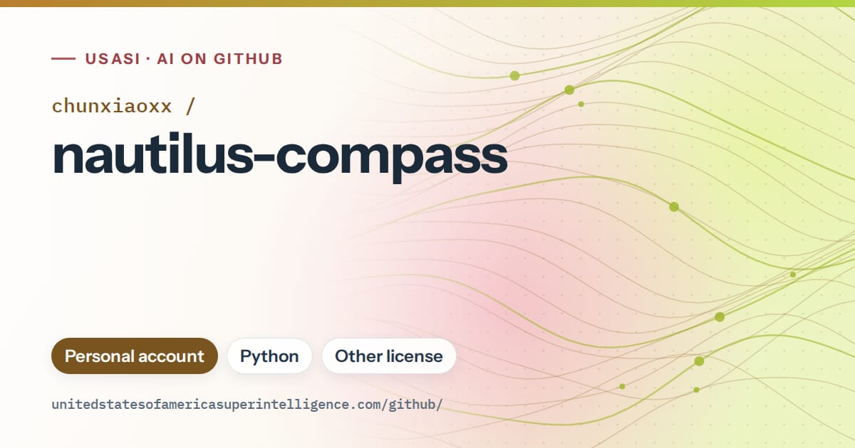 Generated orange flowing-wave artwork for chunxiaoxx/nautilus-compass, labeled USASI · AI on GitHub, with Personal account · Python · Other license.