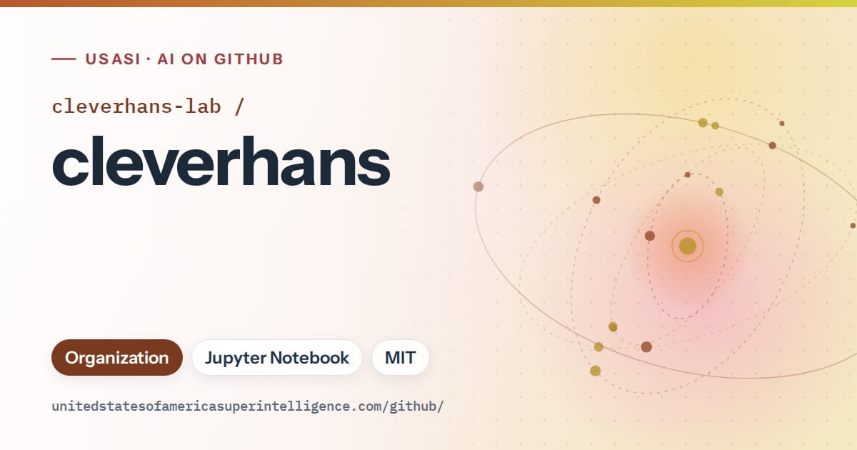 Generated orange orbit artwork for cleverhans-lab/cleverhans, labeled USASI · AI on GitHub, with Organization · Jupyter Notebook · MIT.