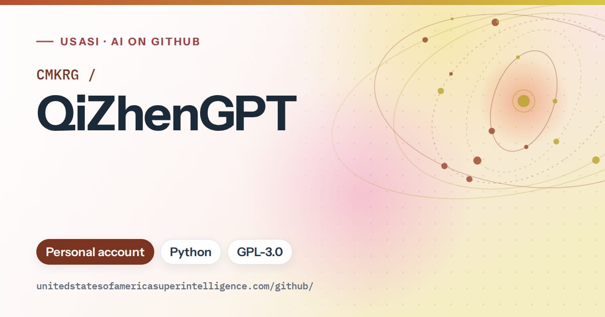 Generated red orbit artwork for CMKRG/QiZhenGPT, labeled USASI · AI on GitHub, with Personal account · Python · GPL-3.0.