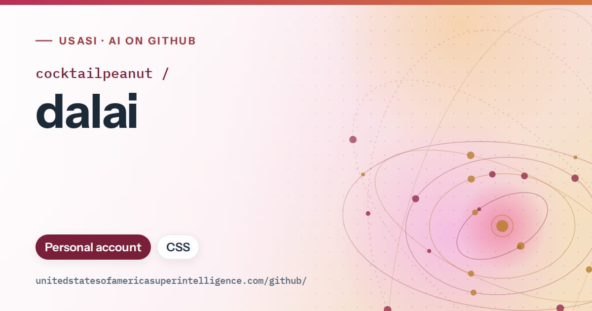 Generated pink orbit artwork for cocktailpeanut/dalai, labeled USASI · AI on GitHub, with Personal account · CSS.