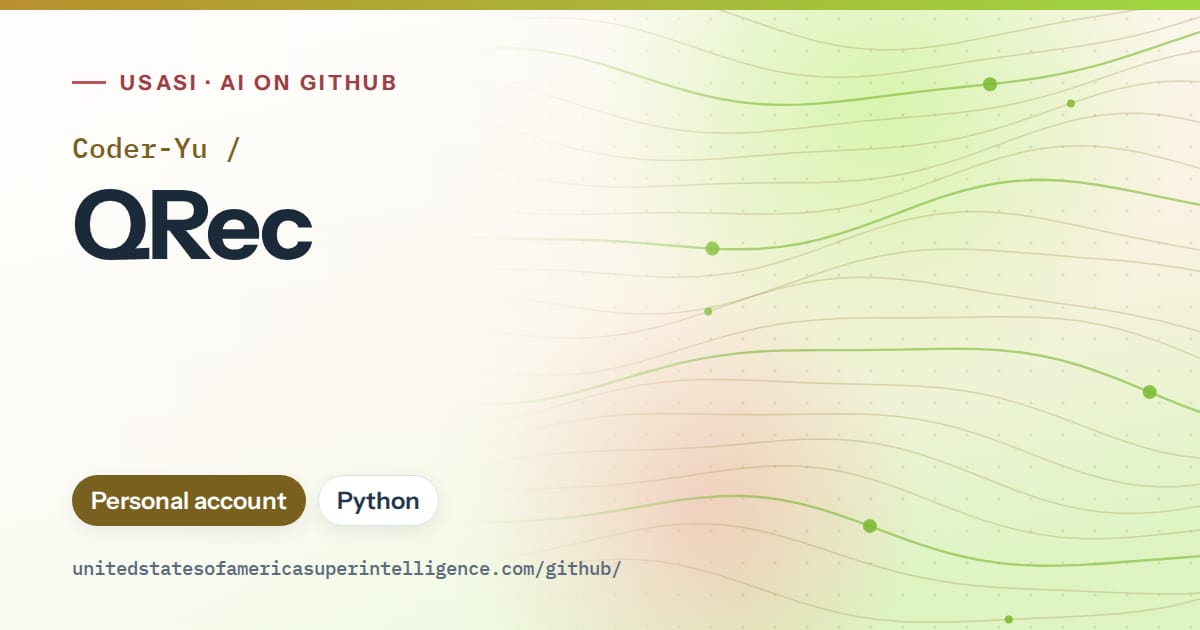 Generated orange flowing-wave artwork for Coder-Yu/QRec, labeled USASI · AI on GitHub, with Personal account · Python.