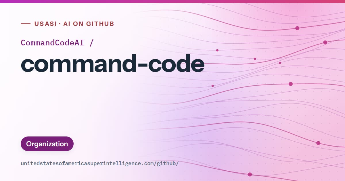 Generated purple flowing-wave artwork for CommandCodeAI/command-code, labeled USASI · AI on GitHub, with Organization.