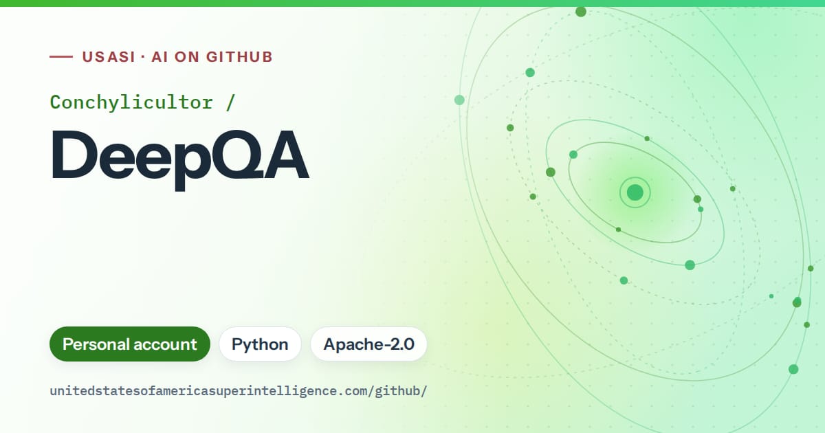 Generated green orbit artwork for Conchylicultor/DeepQA, labeled USASI · AI on GitHub, with Personal account · Python · Apache-2.0.