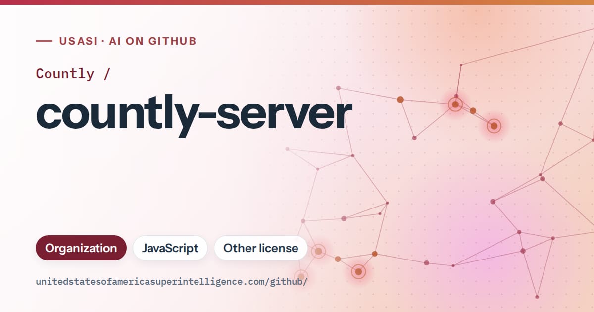 Generated red constellation network artwork for Countly/countly-server, labeled USASI · AI on GitHub, with Organization · JavaScript · Other license.