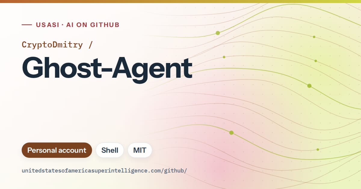 Generated orange flowing-wave artwork for CryptoDmitry/Ghost-Agent, labeled USASI · AI on GitHub, with Personal account · Shell · MIT.