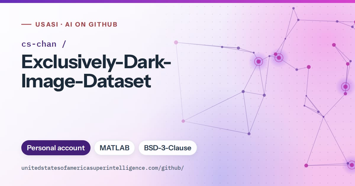 Generated violet constellation network artwork for cs-chan/Exclusively-Dark-Image-Dataset, labeled USASI · AI on GitHub, with Personal account · MATLAB · BSD-3-Clause.