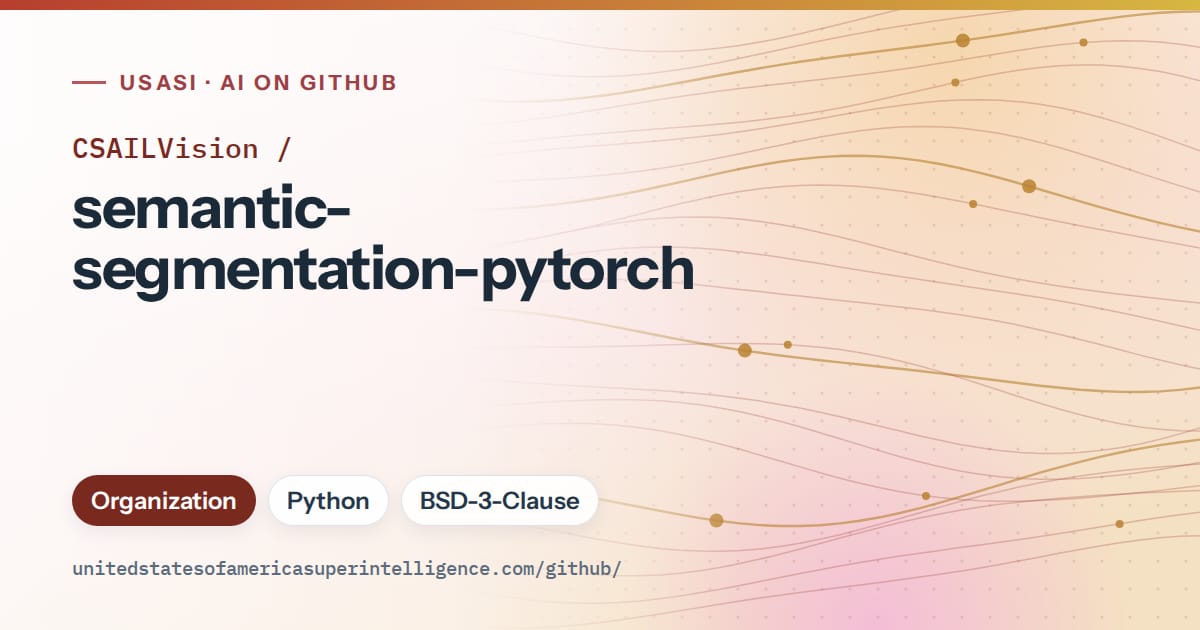 Generated red flowing-wave artwork for CSAILVision/semantic-segmentation-pytorch, labeled USASI · AI on GitHub, with Organization · Python · BSD-3-Clause.