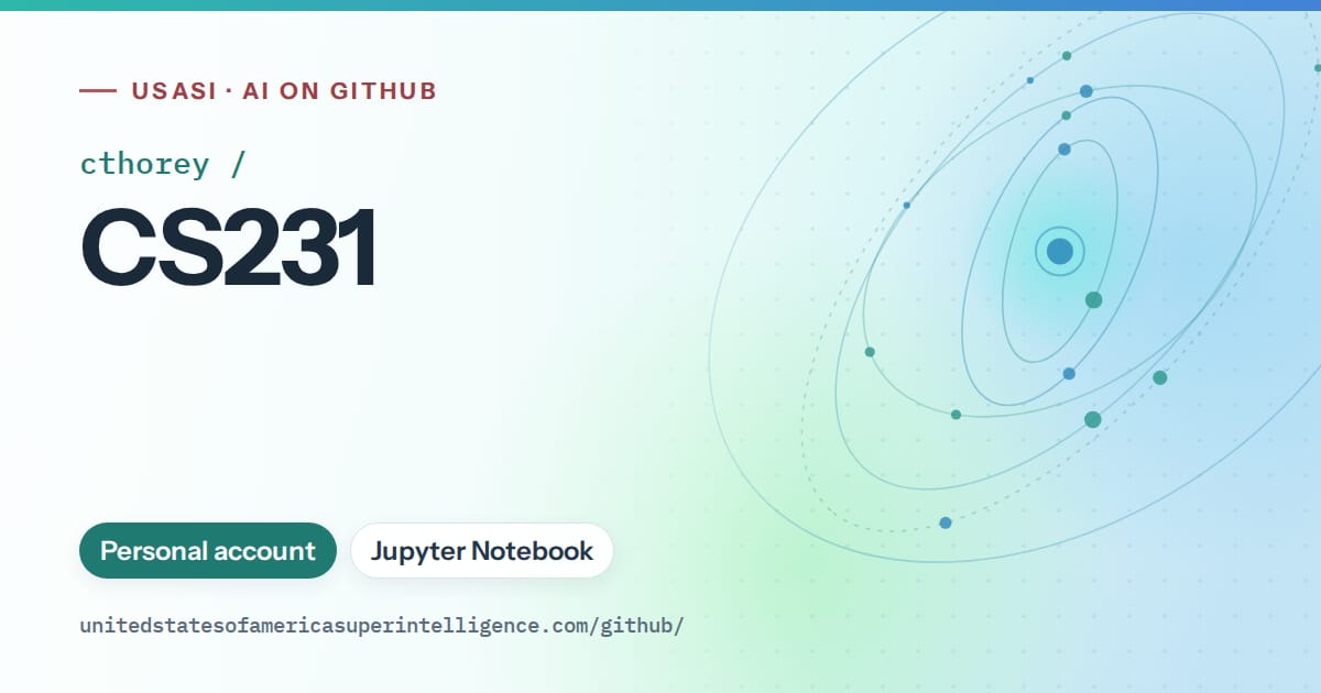 Generated teal orbit artwork for cthorey/CS231, labeled USASI · AI on GitHub, with Personal account · Jupyter Notebook.