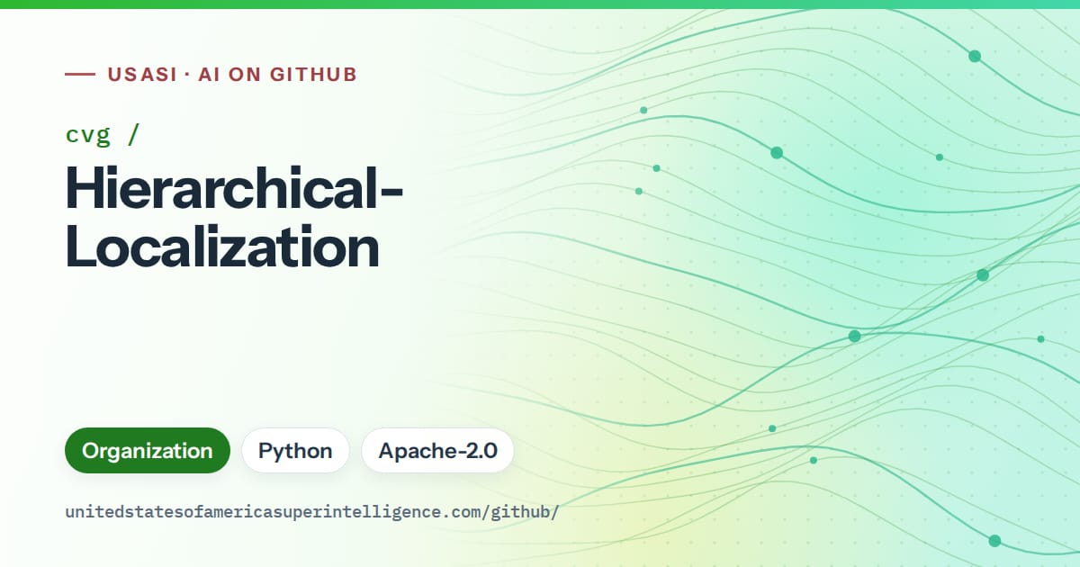 Generated green flowing-wave artwork for cvg/Hierarchical-Localization, labeled USASI · AI on GitHub, with Organization · Python · Apache-2.0.