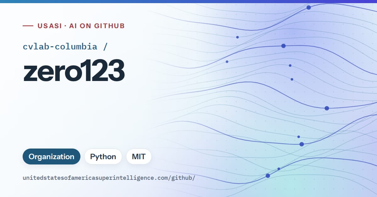 Generated sky blue flowing-wave artwork for cvlab-columbia/zero123, labeled USASI · AI on GitHub, with Organization · Python · MIT.