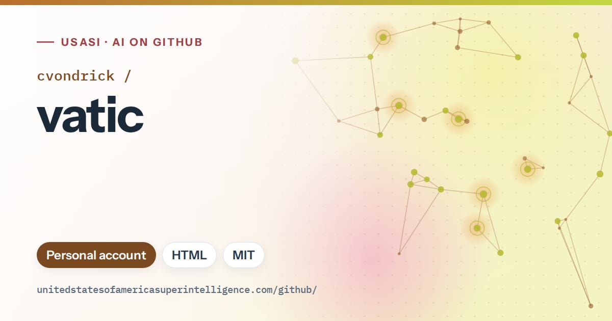 Generated orange constellation network artwork for cvondrick/vatic, labeled USASI · AI on GitHub, with Personal account · HTML · MIT.