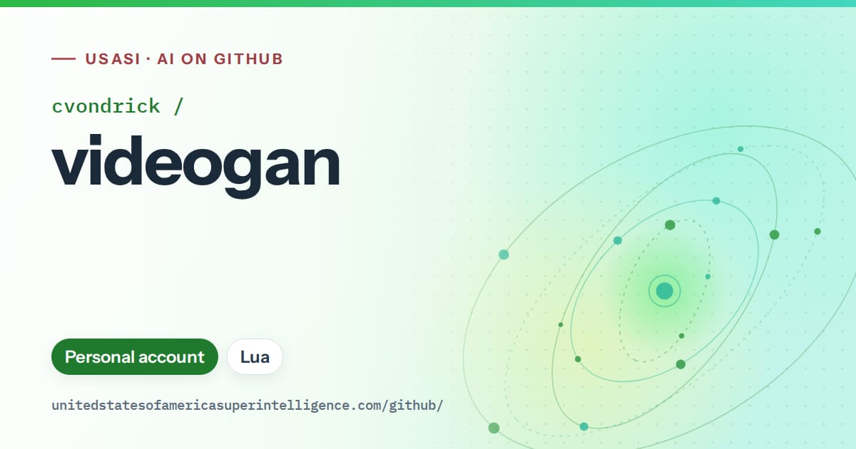 Generated green orbit artwork for cvondrick/videogan, labeled USASI · AI on GitHub, with Personal account · Lua.