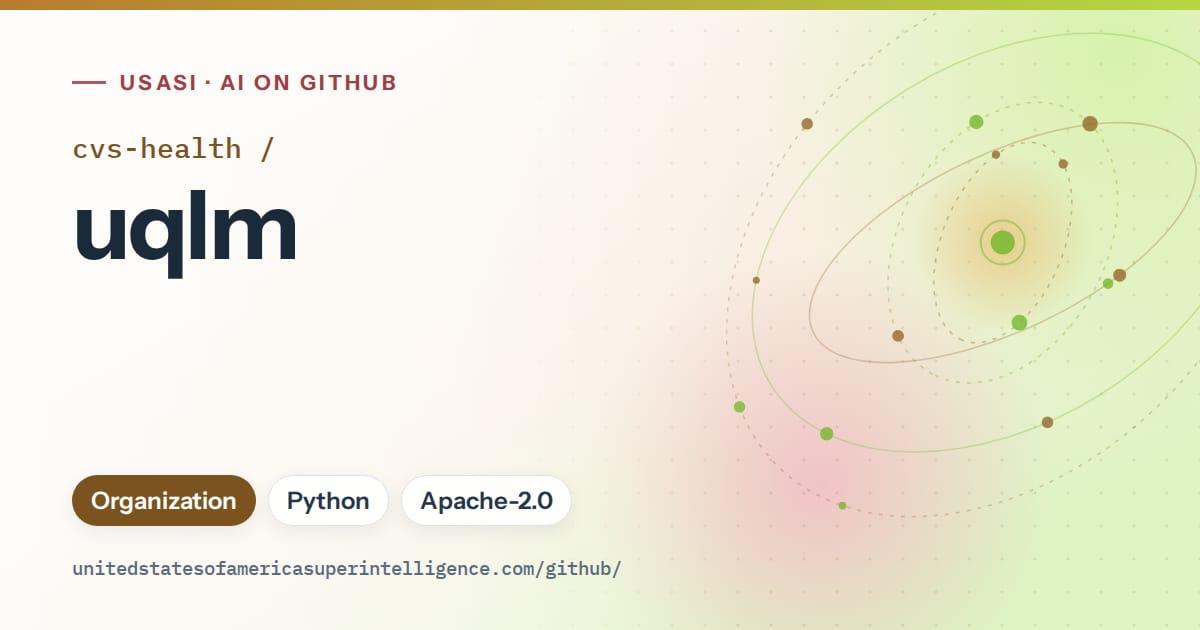 Generated orange orbit artwork for cvs-health/uqlm, labeled USASI · AI on GitHub, with Organization · Python · Apache-2.0.