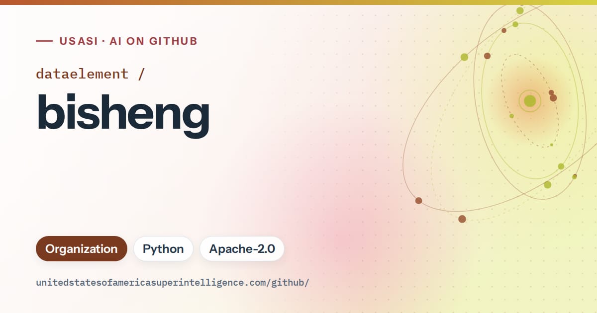 Generated orange orbit artwork for dataelement/bisheng, labeled USASI · AI on GitHub, with Organization · Python · Apache-2.0.
