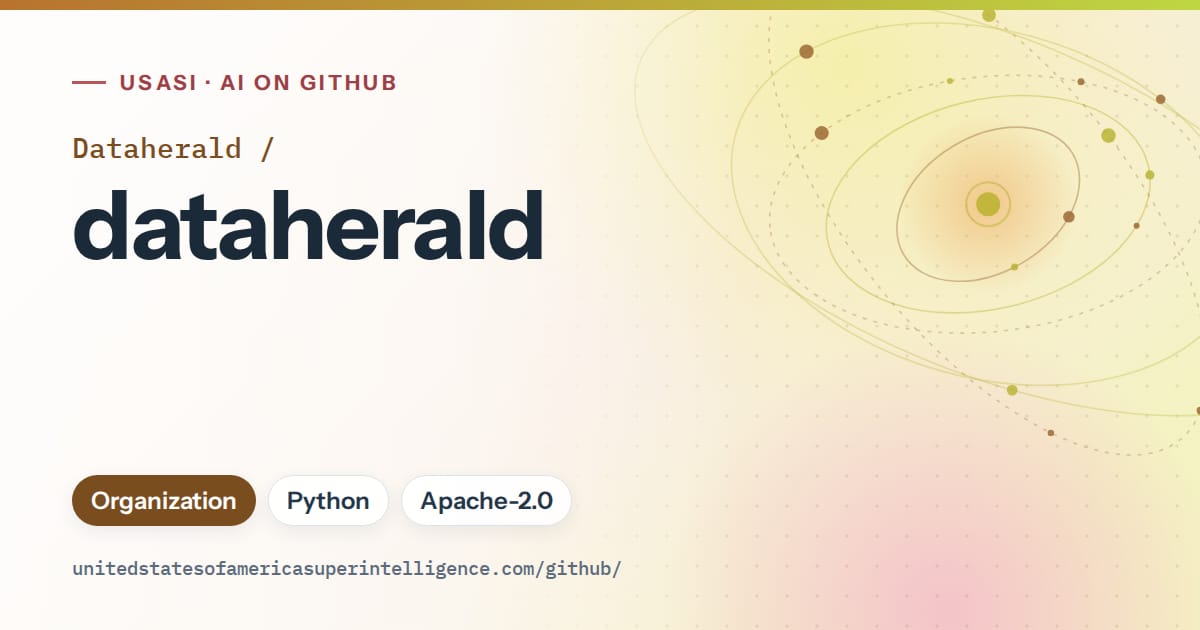 Generated orange orbit artwork for Dataherald/dataherald, labeled USASI · AI on GitHub, with Organization · Python · Apache-2.0.