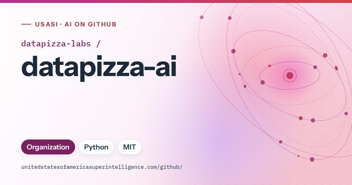 Generated purple orbit artwork for datapizza-labs/datapizza-ai, labeled USASI · AI on GitHub, with Organization · Python · MIT.