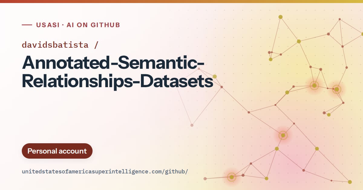 Generated red constellation network artwork for davidsbatista/Annotated-Semantic-Relationships-Datasets, labeled USASI · AI on GitHub, with Personal account.