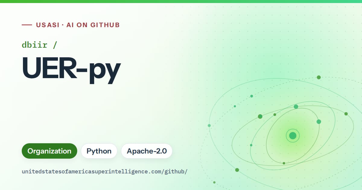 Generated green orbit artwork for dbiir/UER-py, labeled USASI · AI on GitHub, with Organization · Python · Apache-2.0.