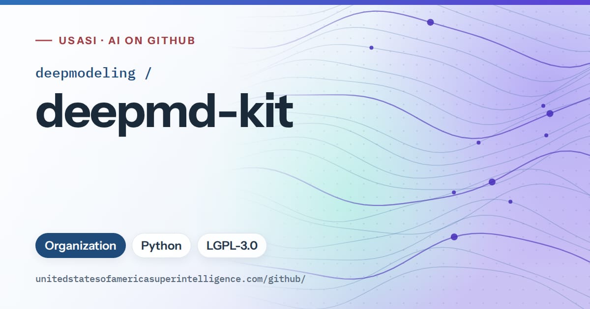Generated sky blue flowing-wave artwork for deepmodeling/deepmd-kit, labeled USASI · AI on GitHub, with Organization · Python · LGPL-3.0.