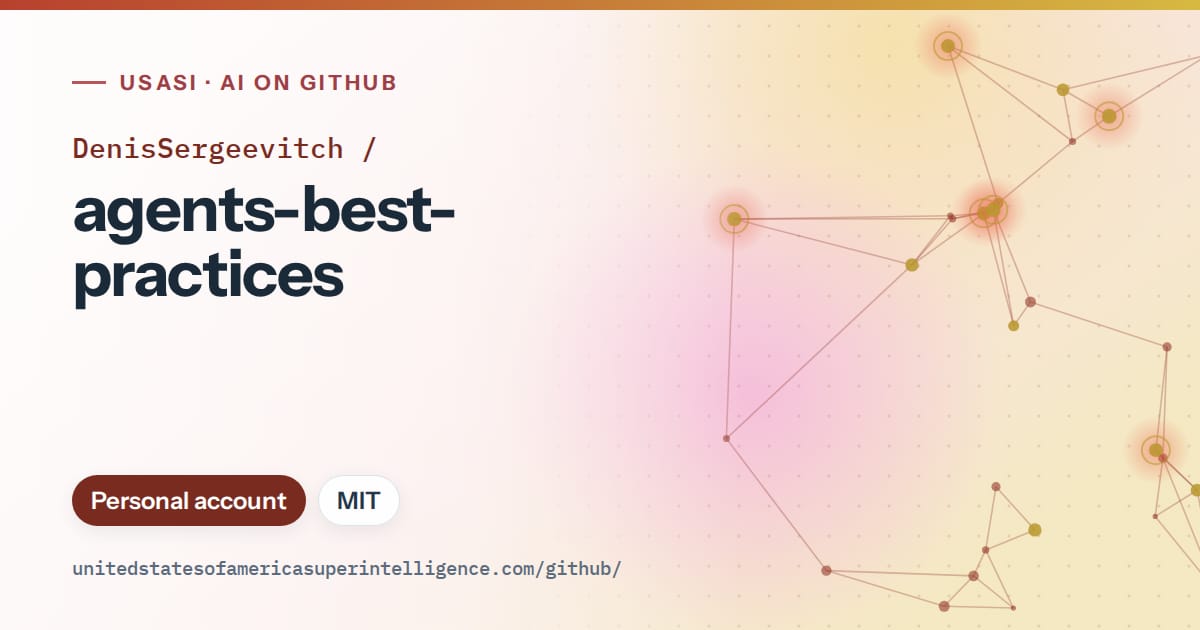 Generated red constellation network artwork for DenisSergeevitch/agents-best-practices, labeled USASI · AI on GitHub, with Personal account · MIT.