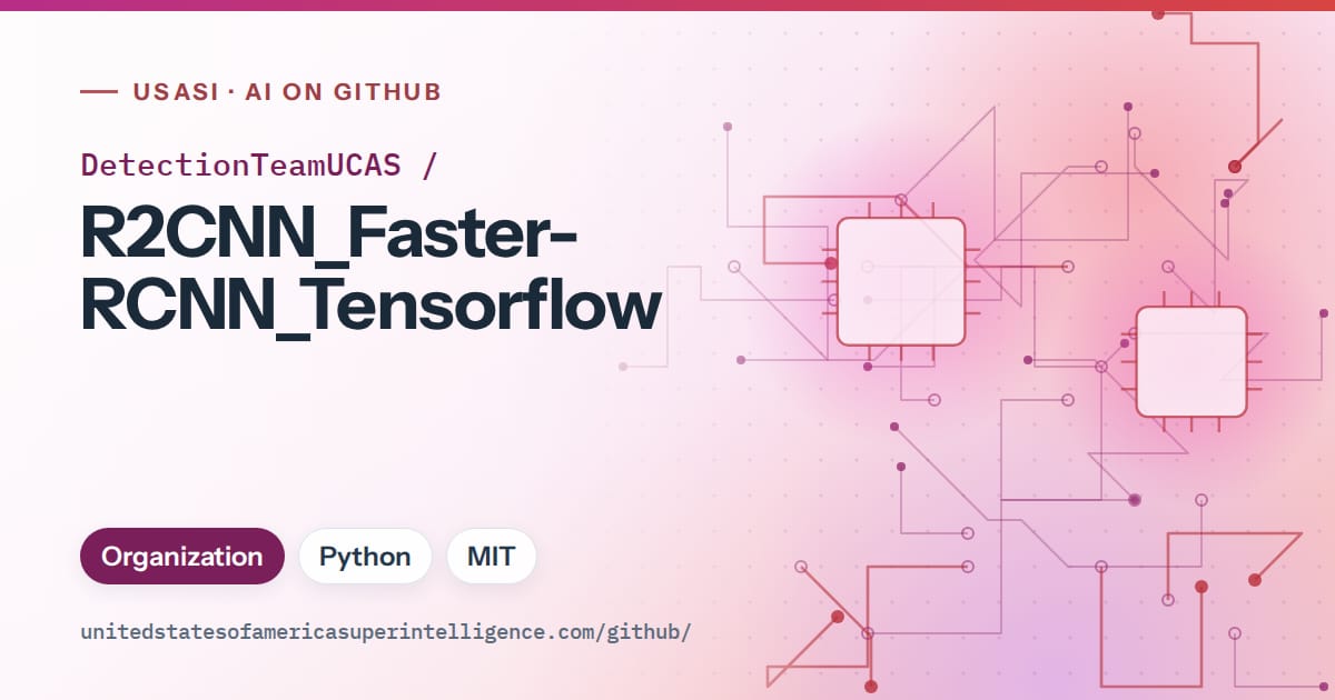 Generated pink circuit-trace artwork for DetectionTeamUCAS/R2CNN_Faster-RCNN_Tensorflow, labeled USASI · AI on GitHub, with Organization · Python · MIT.