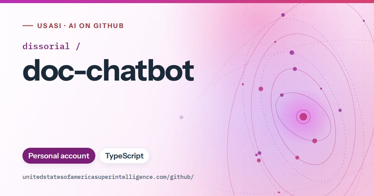 Generated purple orbit artwork for dissorial/doc-chatbot, labeled USASI · AI on GitHub, with Personal account · TypeScript.