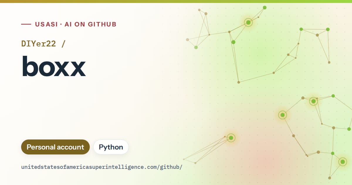 Generated orange constellation network artwork for DIYer22/boxx, labeled USASI · AI on GitHub, with Personal account · Python.
