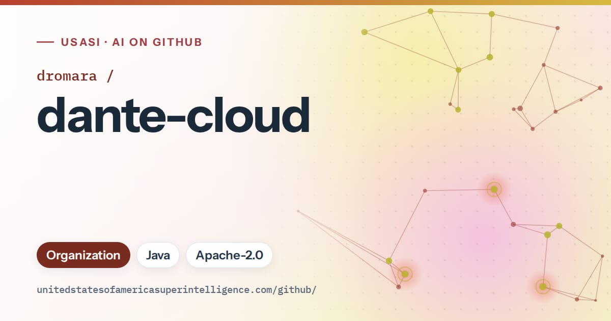 Generated red constellation network artwork for dromara/dante-cloud, labeled USASI · AI on GitHub, with Organization · Java · Apache-2.0.
