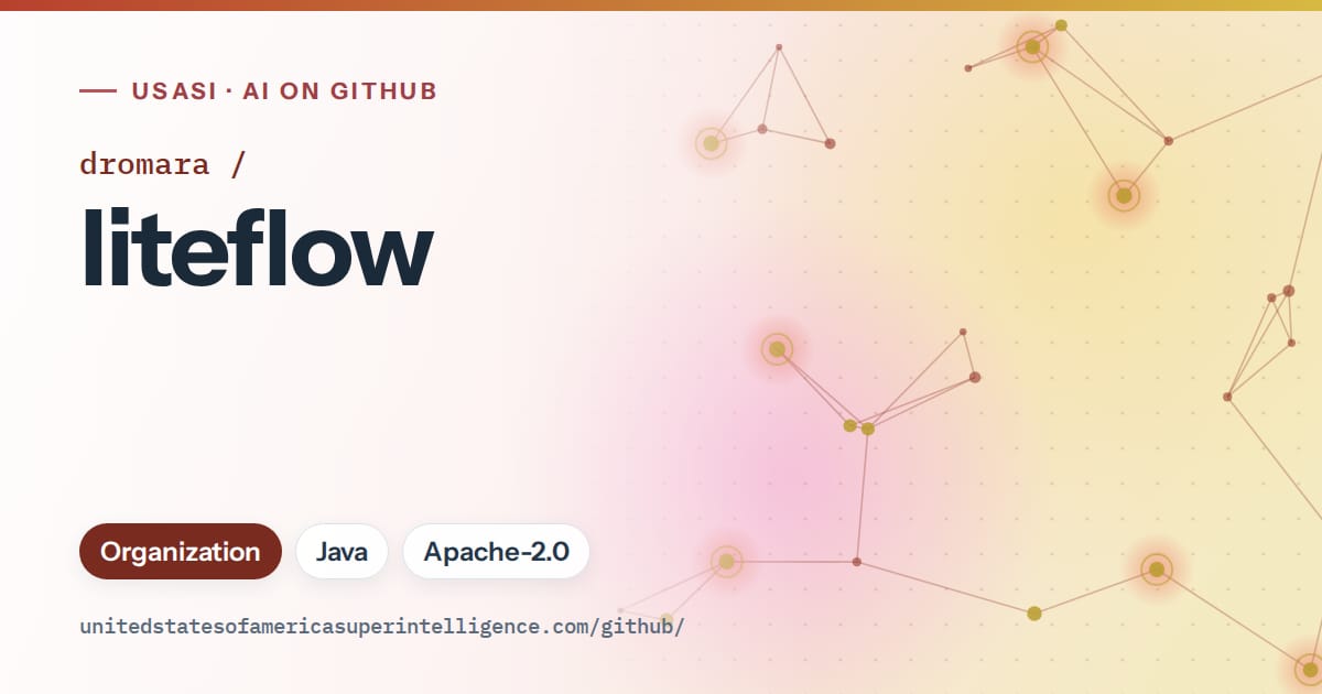 Generated red constellation network artwork for dromara/liteflow, labeled USASI · AI on GitHub, with Organization · Java · Apache-2.0.