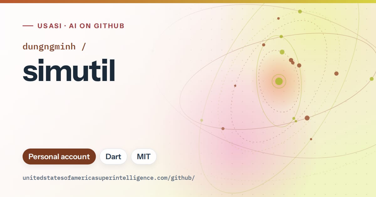 Generated orange orbit artwork for dungngminh/simutil, labeled USASI · AI on GitHub, with Personal account · Dart · MIT.