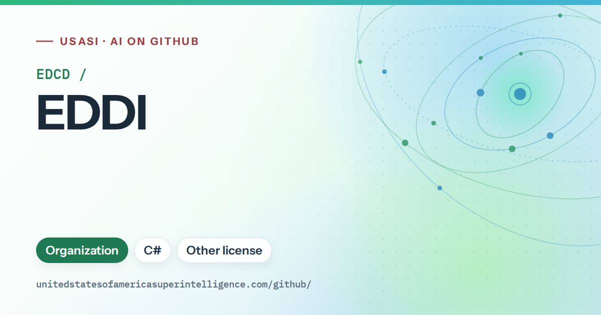 Generated teal orbit artwork for EDCD/EDDI, labeled USASI · AI on GitHub, with Organization · C# · Other license.