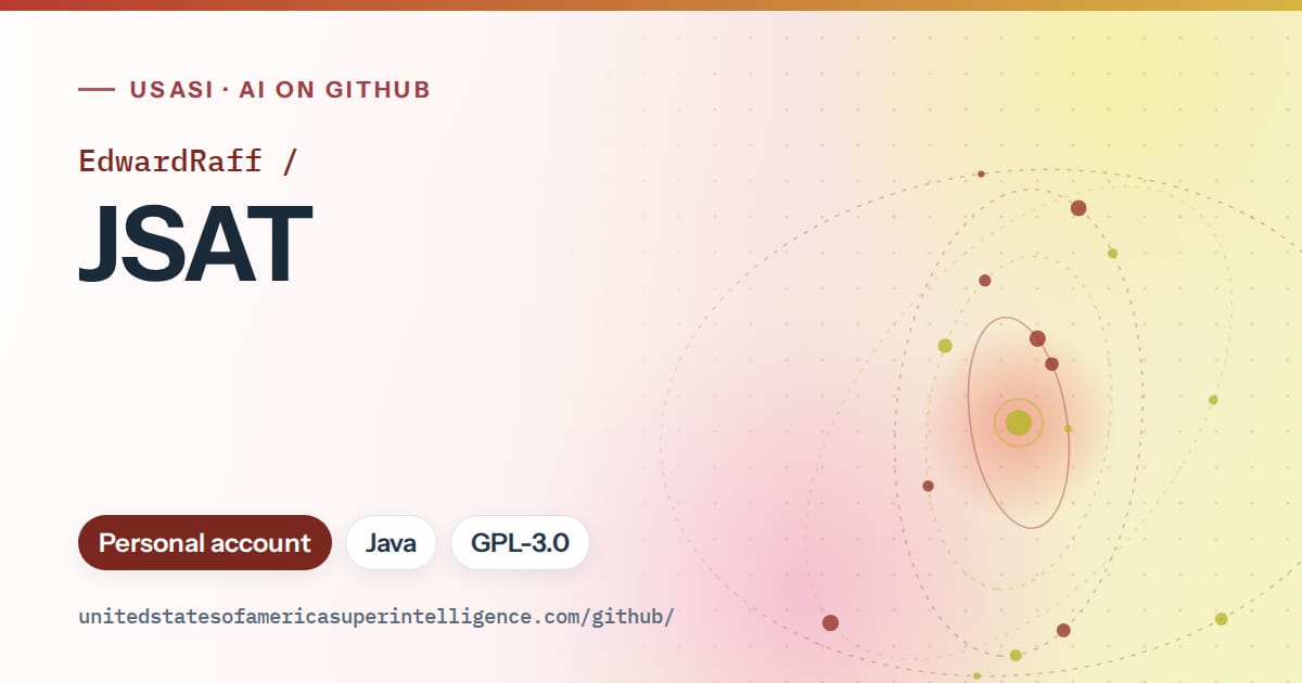 Generated red orbit artwork for EdwardRaff/JSAT, labeled USASI · AI on GitHub, with Personal account · Java · GPL-3.0.