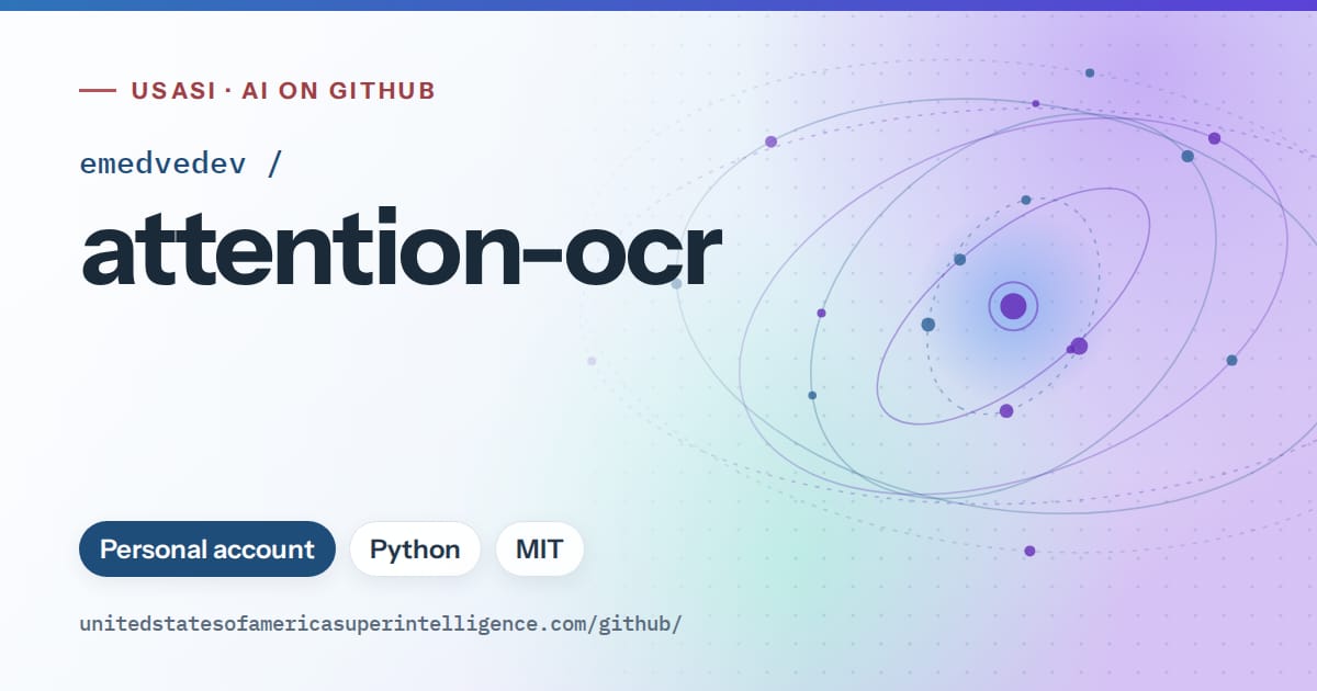 Generated sky blue orbit artwork for emedvedev/attention-ocr, labeled USASI · AI on GitHub, with Personal account · Python · MIT.