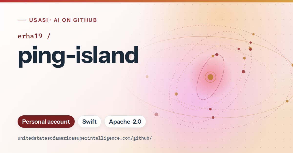 Generated red orbit artwork for erha19/ping-island, labeled USASI · AI on GitHub, with Personal account · Swift · Apache-2.0.