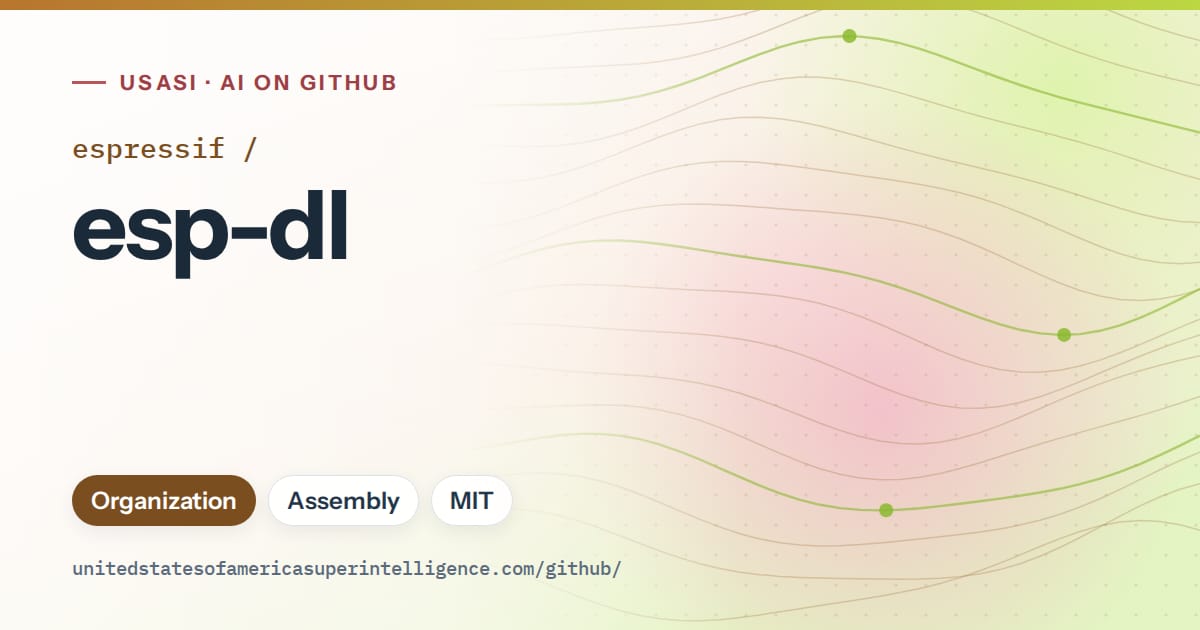 Generated orange flowing-wave artwork for espressif/esp-dl, labeled USASI · AI on GitHub, with Organization · Assembly · MIT.