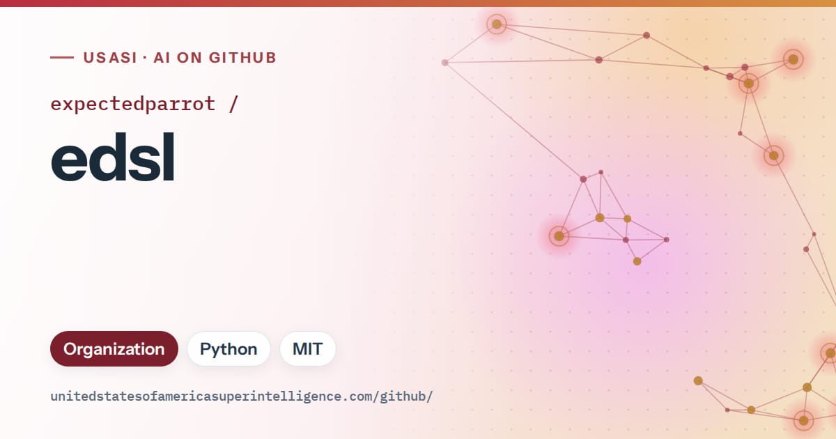 Generated red constellation network artwork for expectedparrot/edsl, labeled USASI · AI on GitHub, with Organization · Python · MIT.