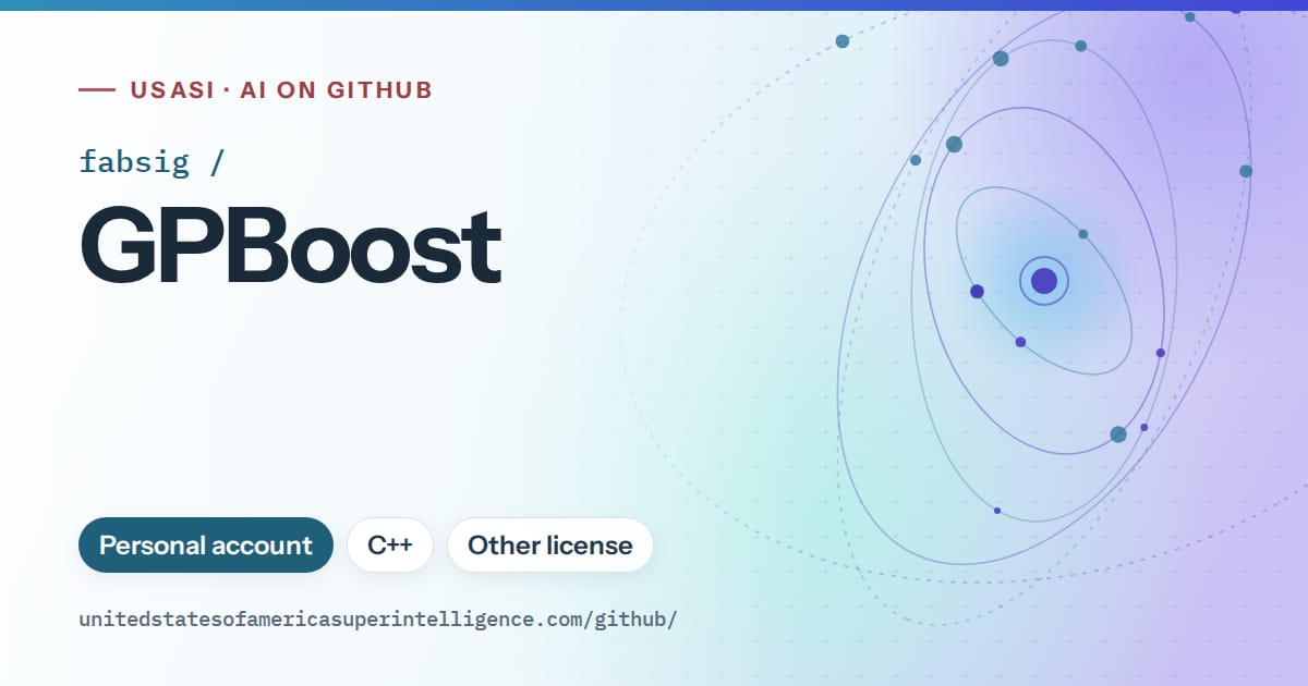 Generated sky blue orbit artwork for fabsig/GPBoost, labeled USASI · AI on GitHub, with Personal account · C++ · Other license.