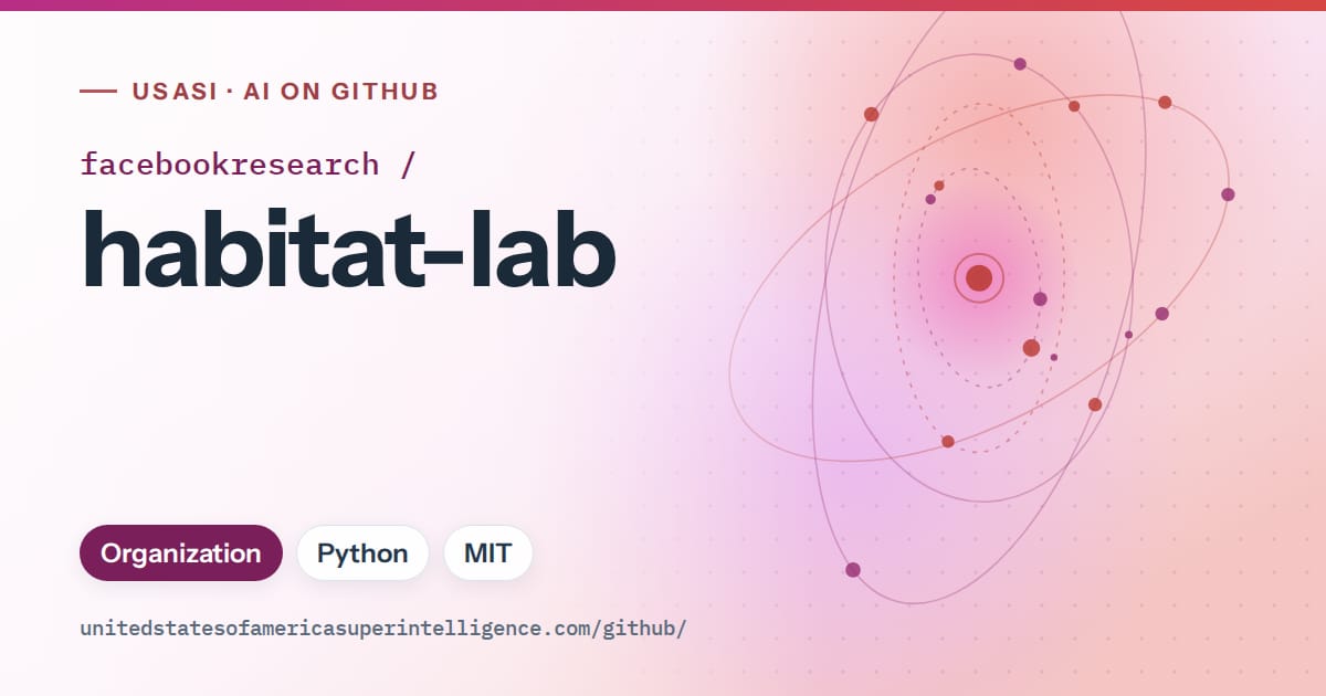 Generated pink orbit artwork for facebookresearch/habitat-lab, labeled USASI · AI on GitHub, with Organization · Python · MIT.